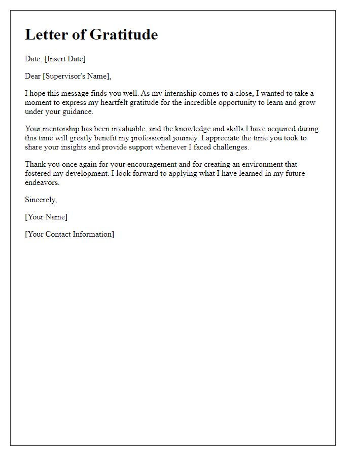 Letter template of gratitude for professional development during internship