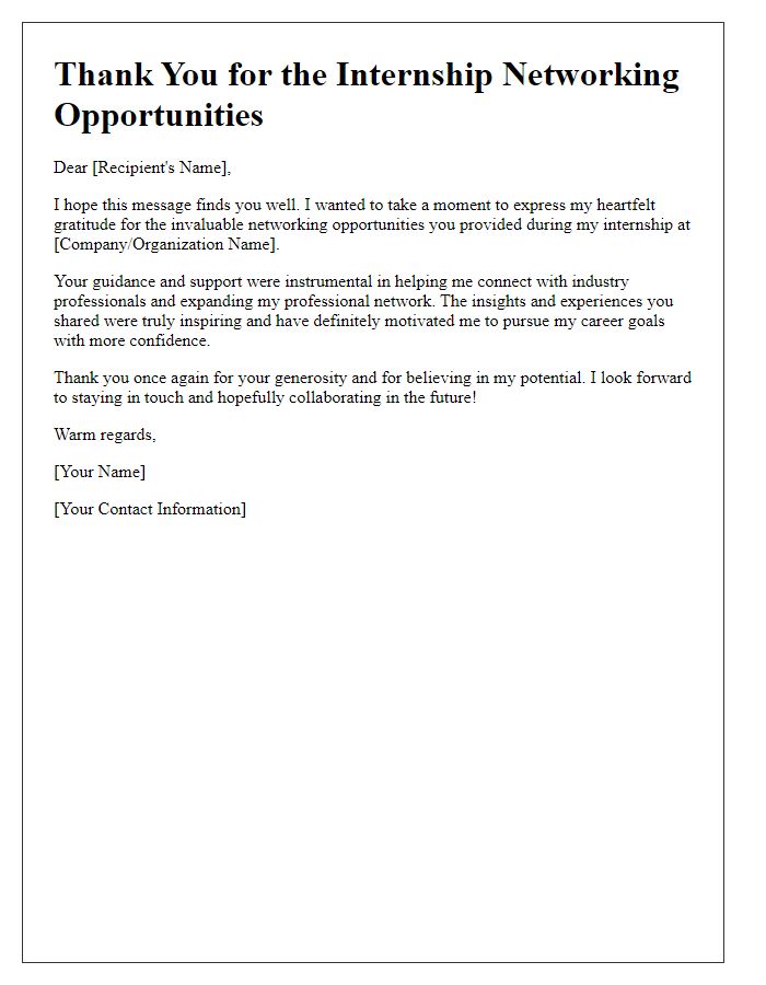 Letter template of thanks for internship networking opportunities