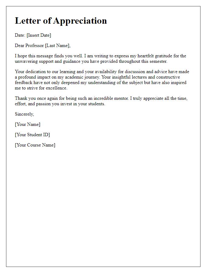 Letter template of appreciation for your professor's support