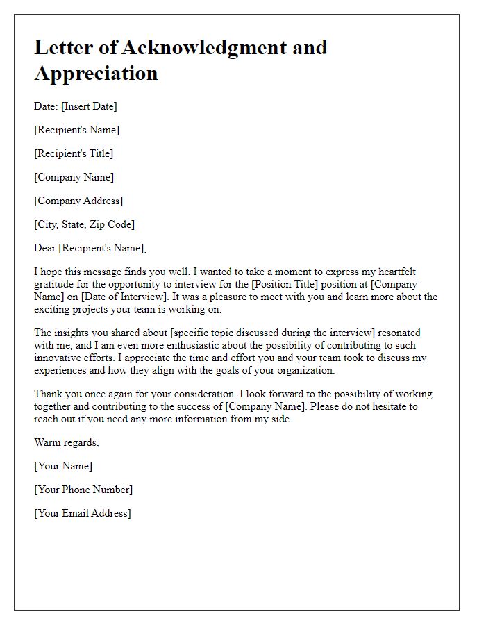 Letter template of acknowledgment and appreciation after the interview process.