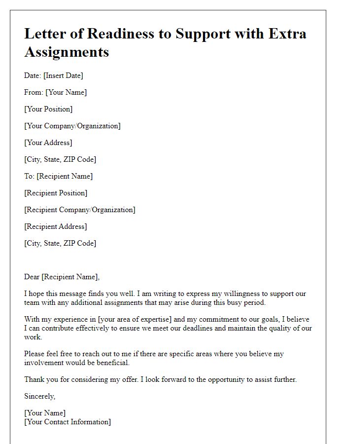 Letter template of readiness to support with extra assignments