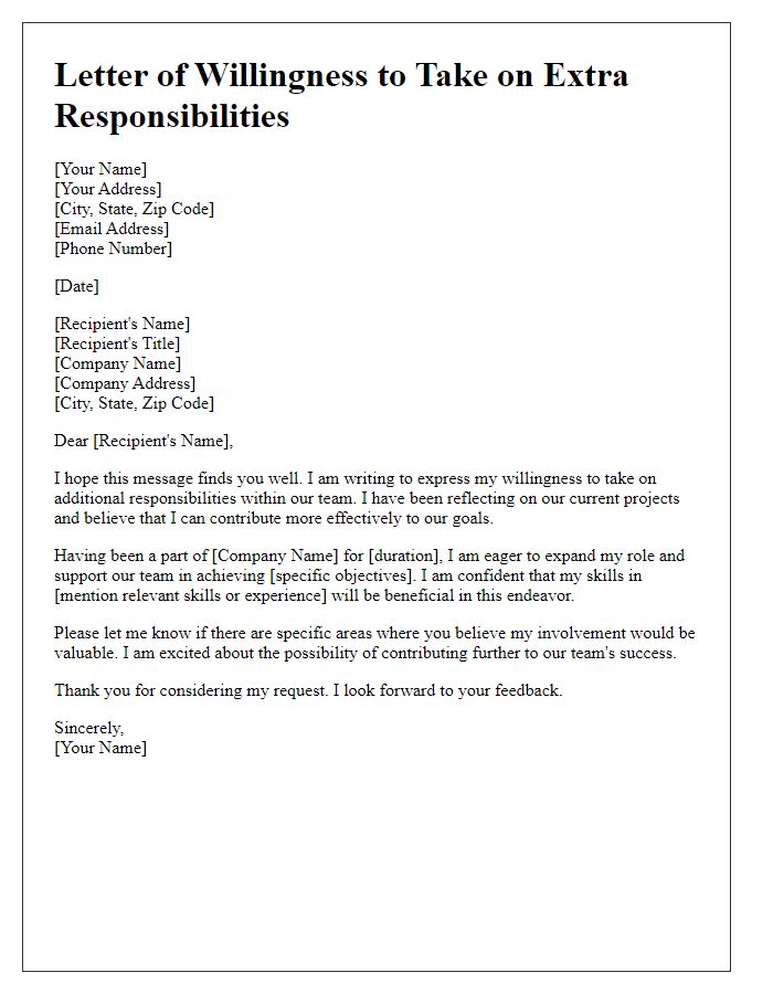 Letter template of willingness to take on extra responsibilities