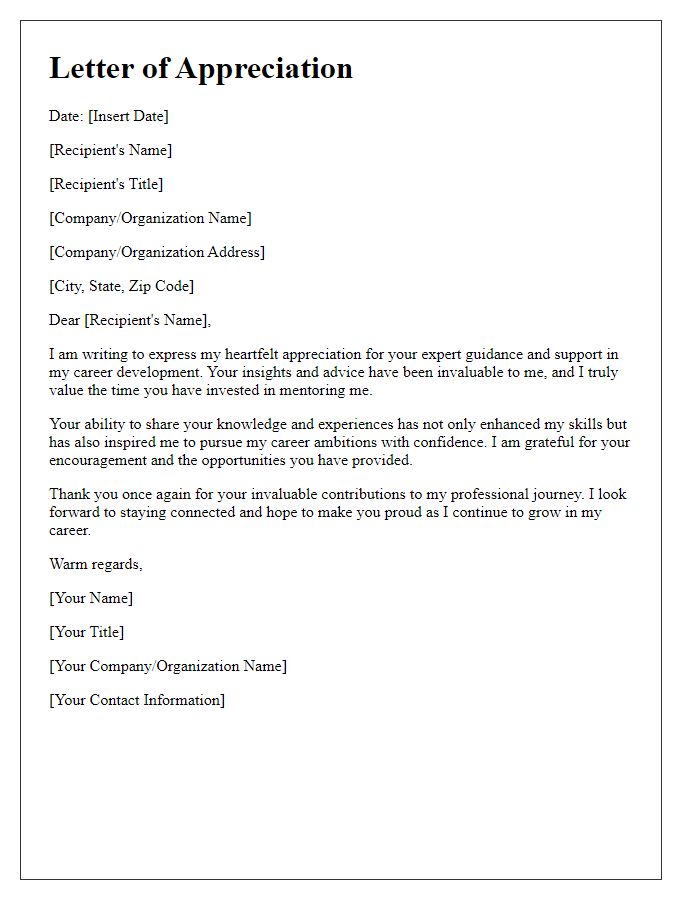 Letter template of appreciation for expert guidance in career development.