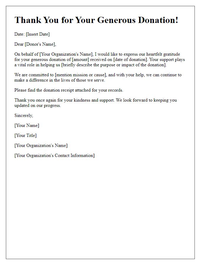 Letter template of acknowledgment for fundraising donations received.