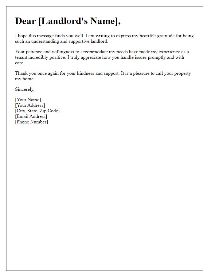 Letter template of gratitude for being an understanding landlord.