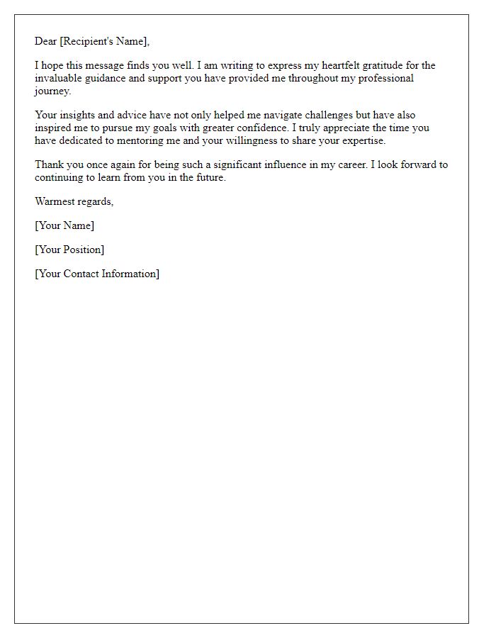 Letter template of gratitude for professional guidance and support.