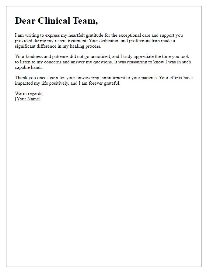 Letter template of heartfelt thanks to clinical staff