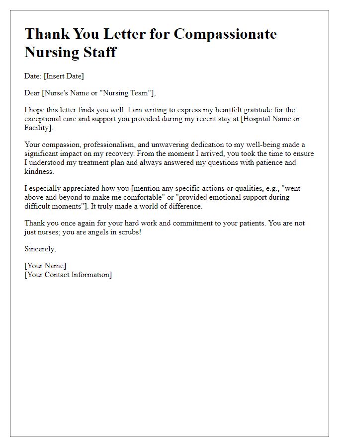 Letter template of thanks for compassionate nursing staff