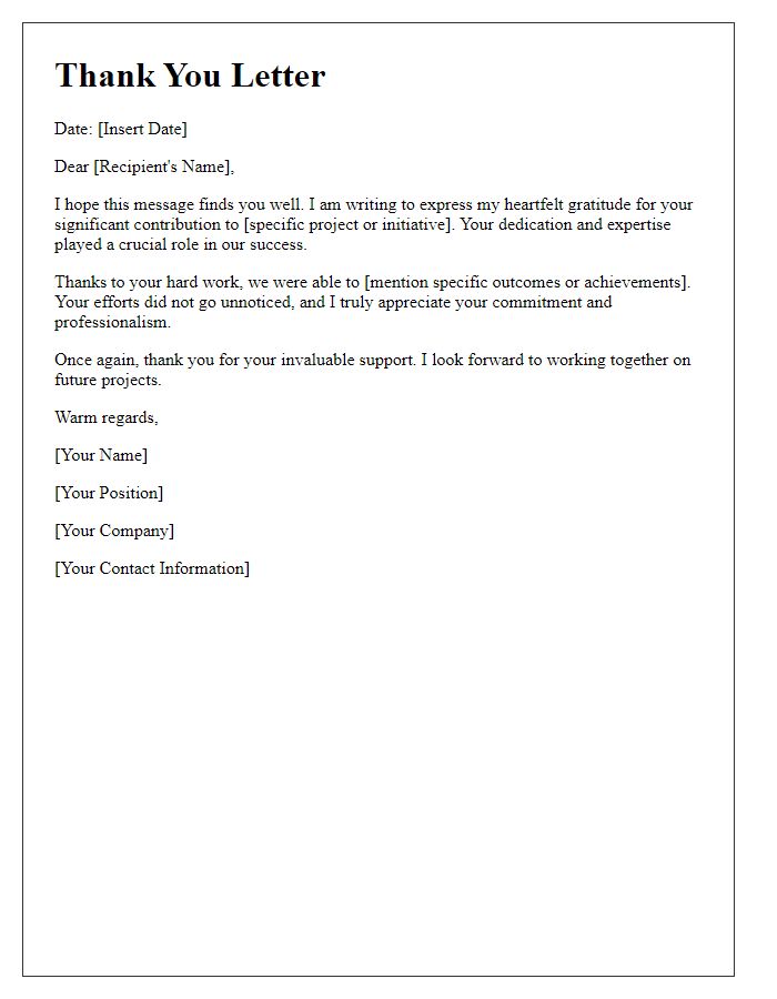 Letter template of thanks for your significant contribution