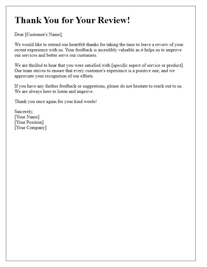 Letter template of acknowledgment for customer reviews