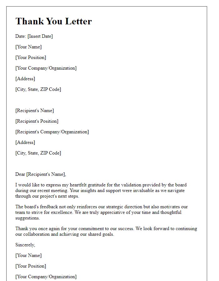 Letter template of thanks for board validation