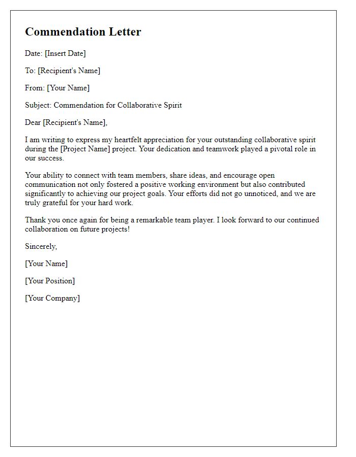 Letter template of commendation for your collaborative spirit in project success