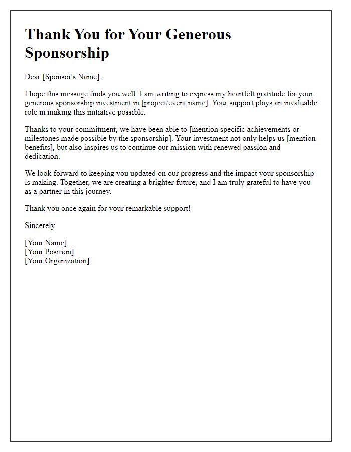 Letter template of thankfulness for your sponsorship investment