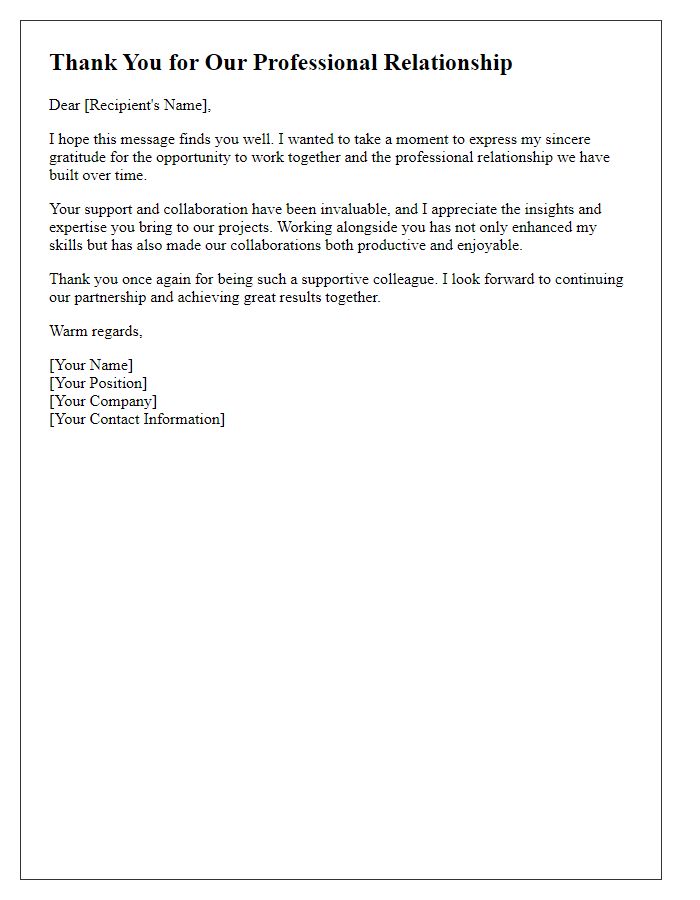 Letter template of thanks for professional relationship building.