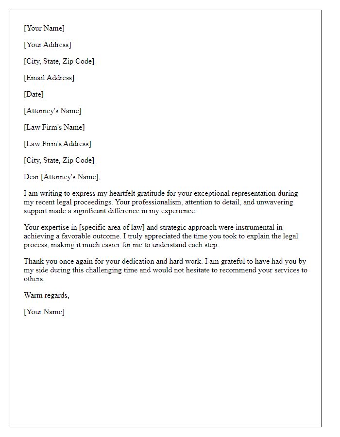 Letter template of thanks for representation in legal proceedings