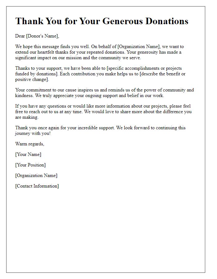 Letter template of thanks for your repeated donations