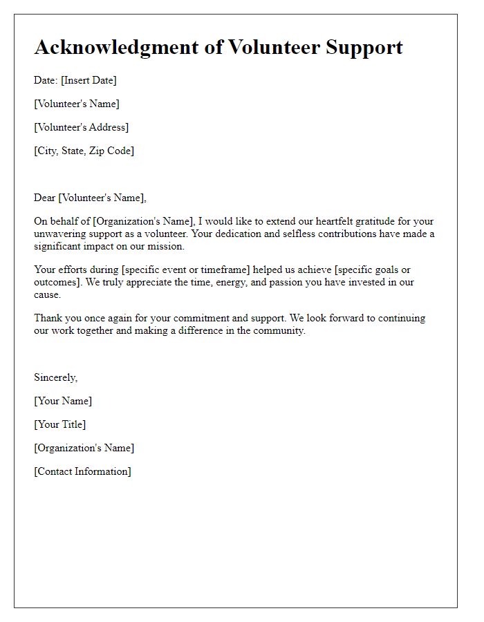 Letter template of acknowledgment for unwavering volunteer support