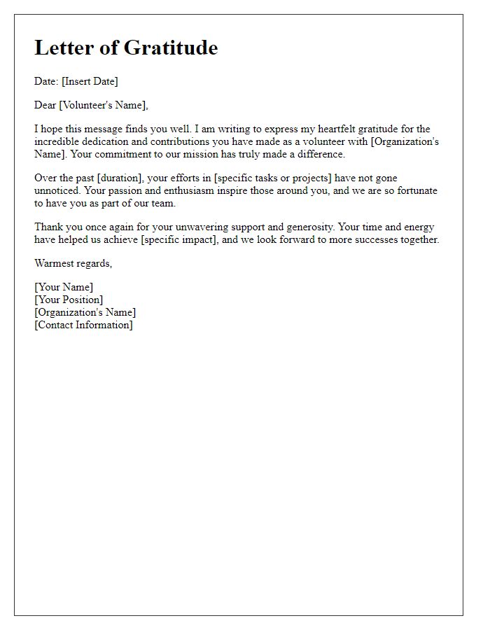 Letter template of gratitude for dedicated volunteer contributions