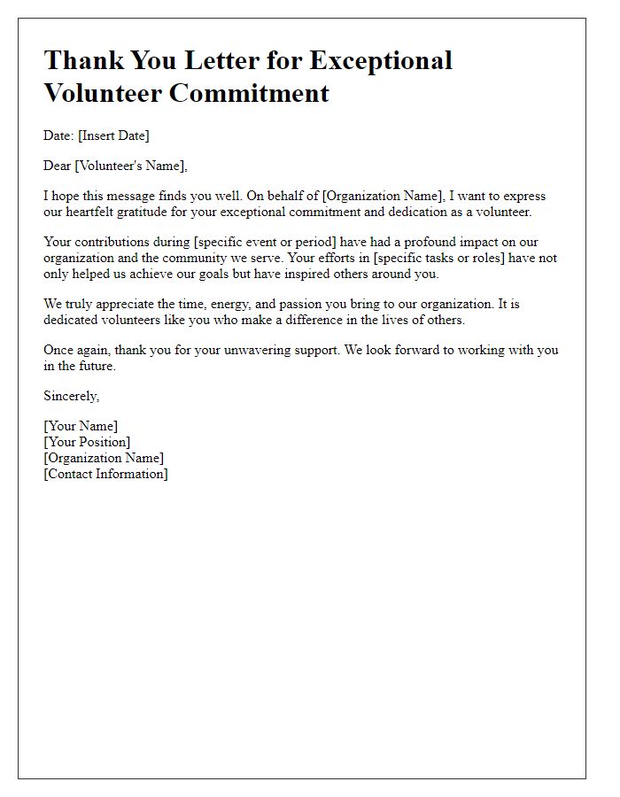 Letter template of thanks for exceptional volunteer commitment