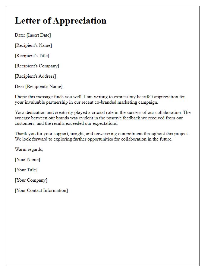 Letter template of appreciation for co-branded marketing campaign