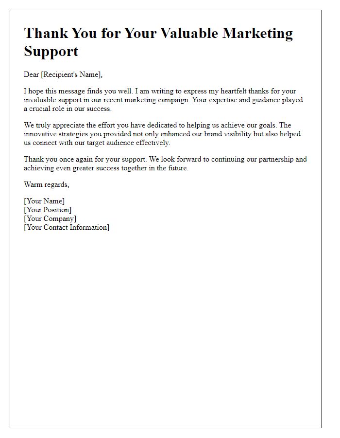 Letter template of thanks for valuable marketing support