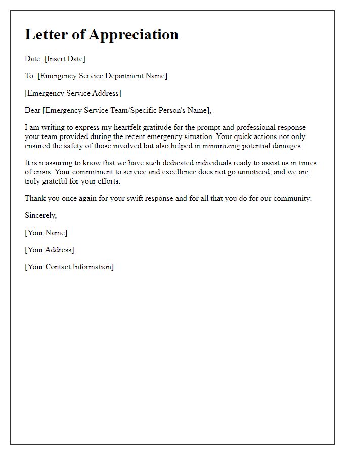 Letter template of appreciation for the quick response from emergency services.