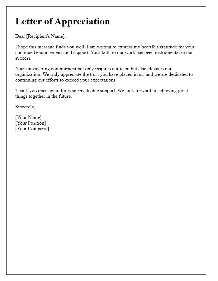 Letter template of appreciation for your continued endorsements