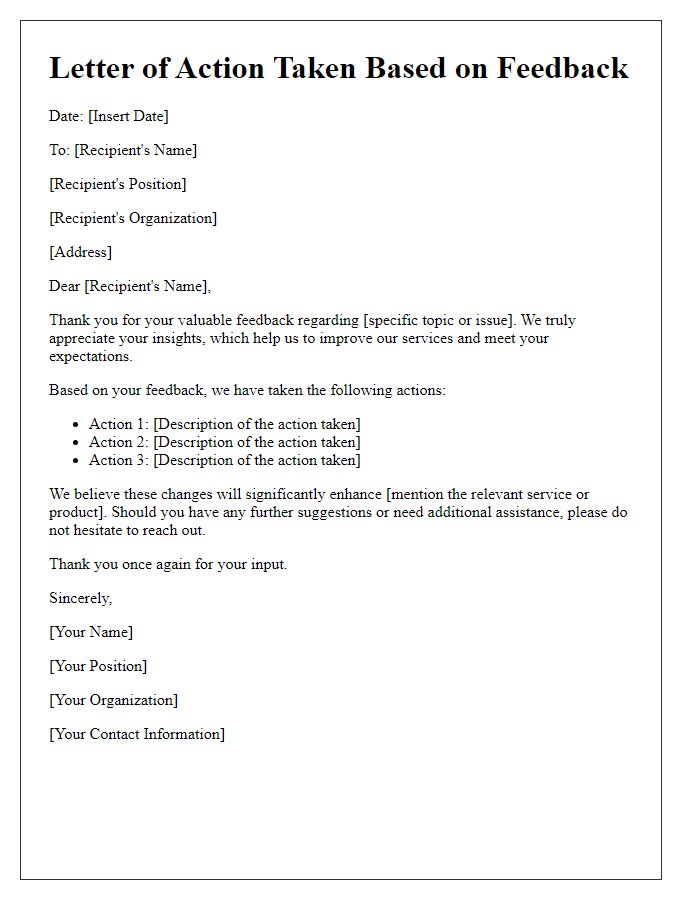 Letter template of highlighting actions taken based on feedback