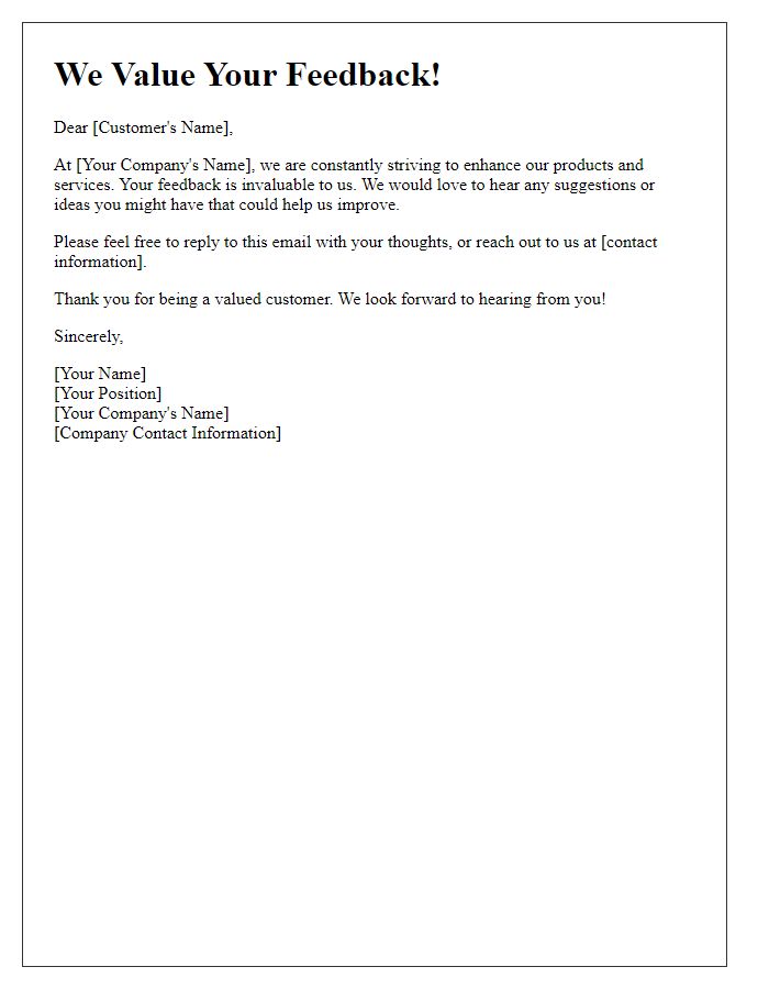 Letter template of inviting further customer suggestions