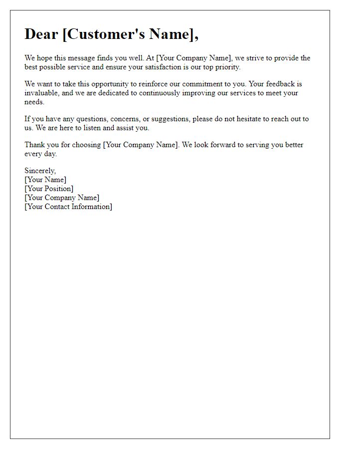 Letter template of reinforcing commitment to customer satisfaction