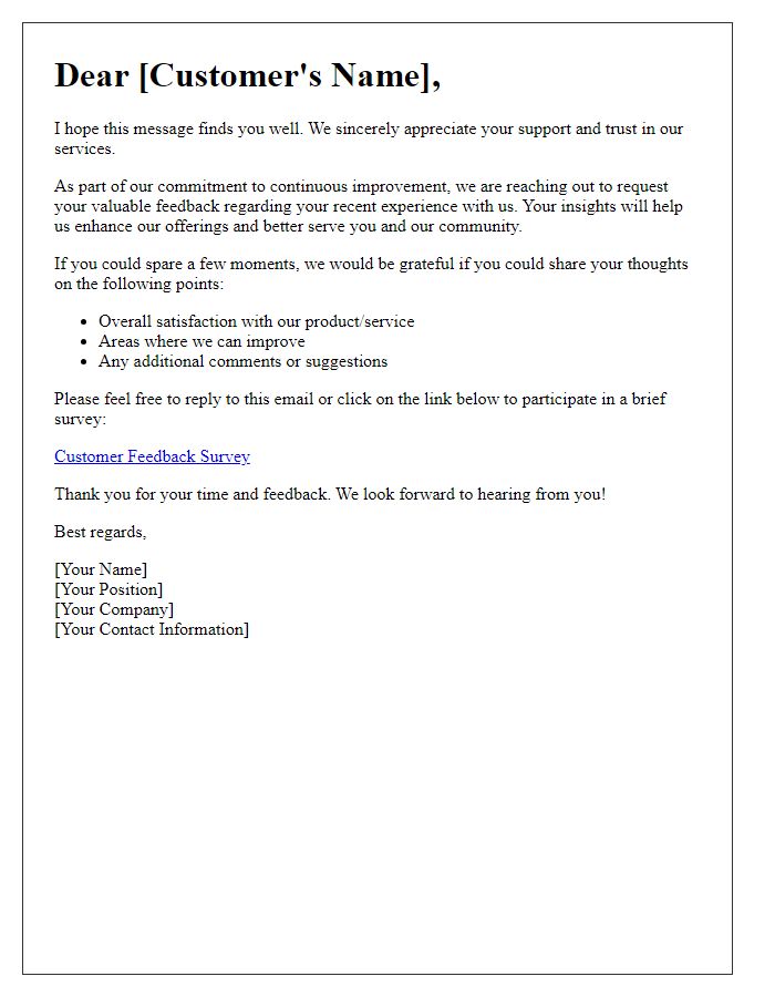 Letter template of requesting additional feedback from customers