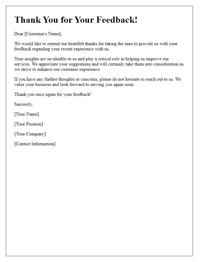 Letter template of thanking customers for their feedback