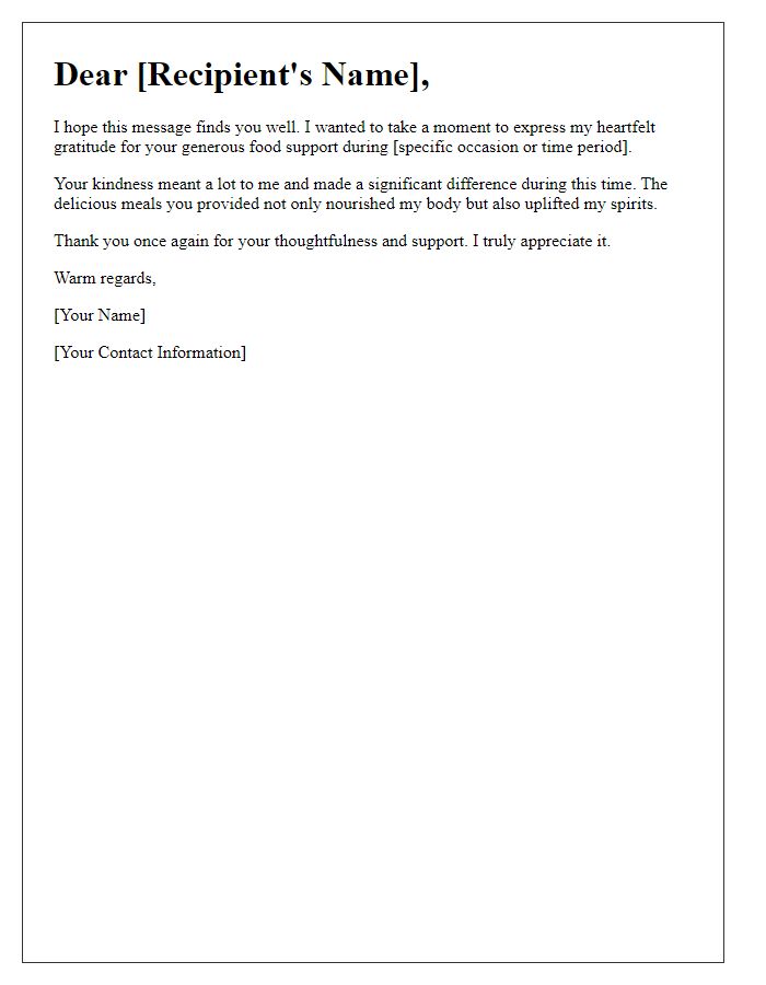 Letter template of thanks for your kind food support.