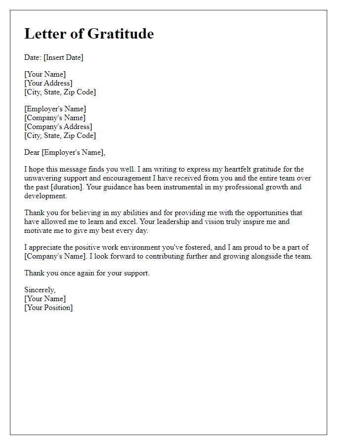 Letter template of gratitude for the support from my employer.