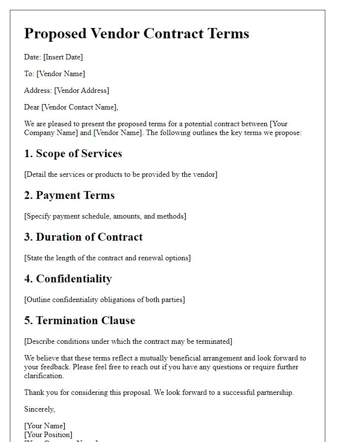 Letter template of proposed vendor contract terms