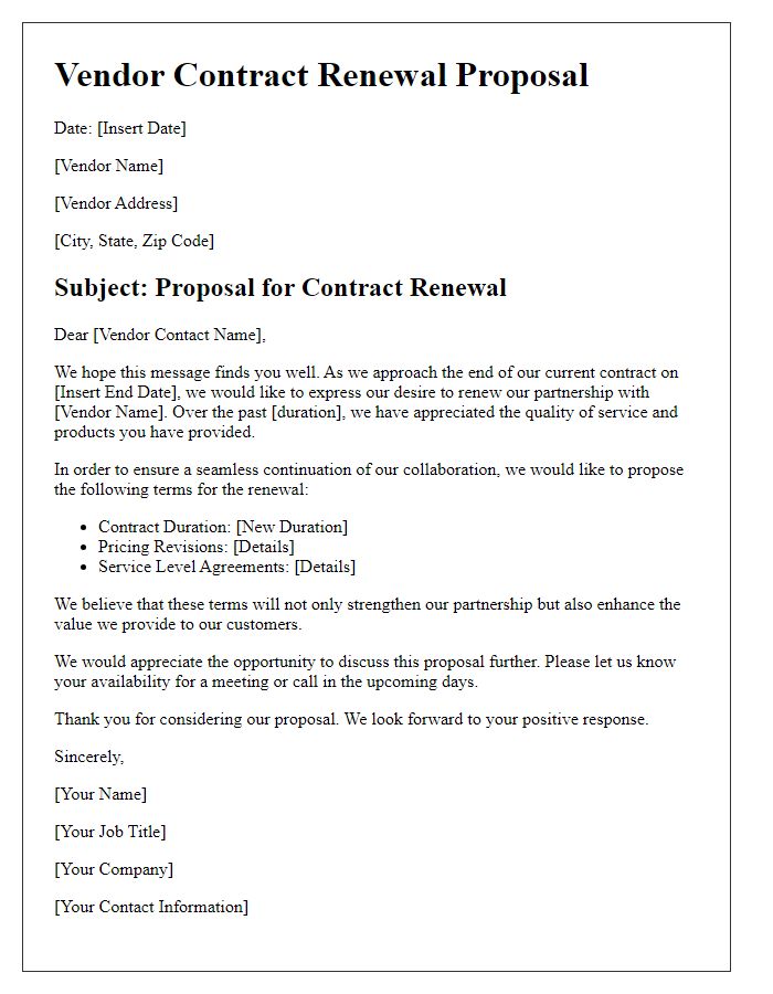 Letter template of vendor contract renewal proposal