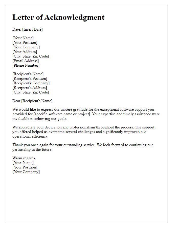 Letter template of acknowledgment for software support