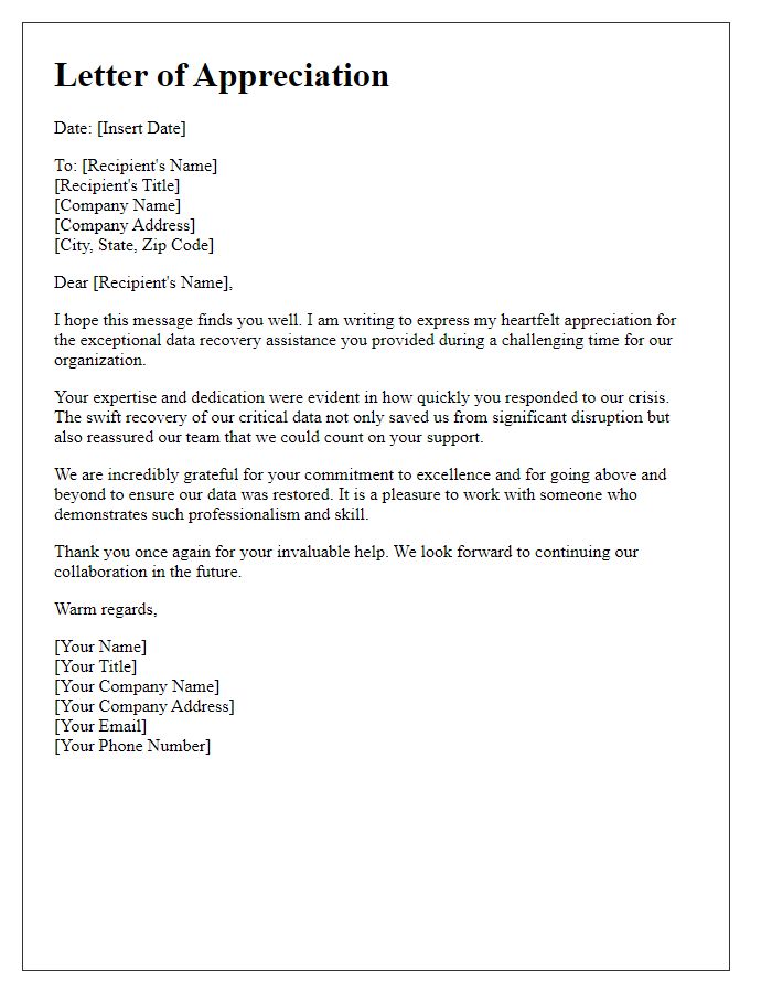 Letter template of appreciation for data recovery help