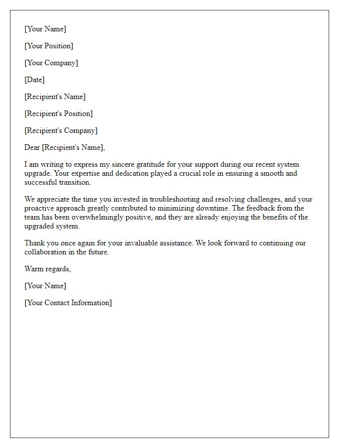 Letter template of thanks for system upgrade support