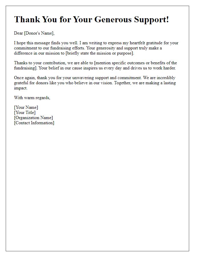 Letter template of heartfelt thanks for your fundraising commitment.