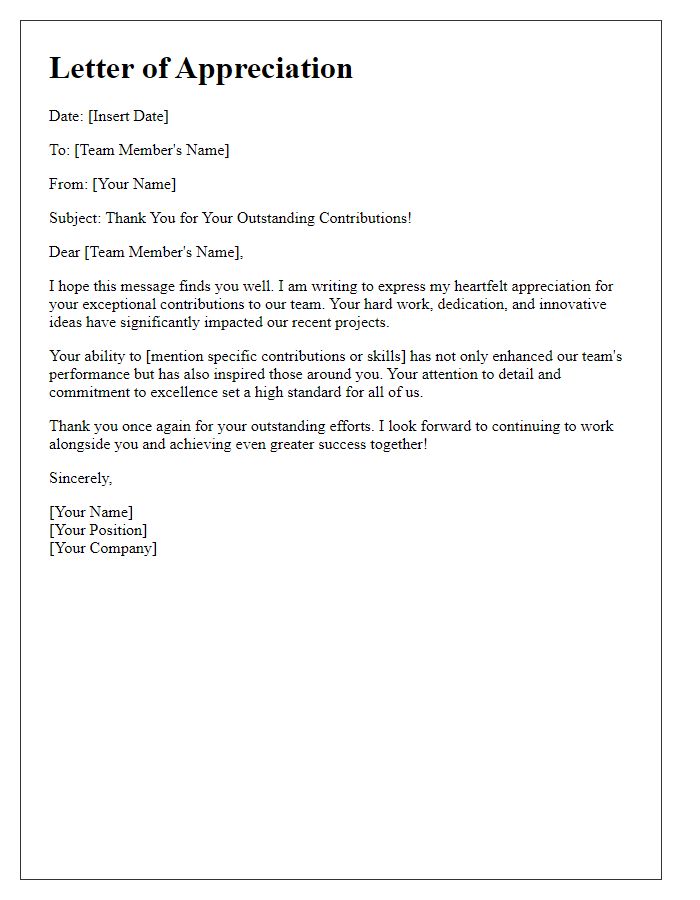 Letter template of appreciation for outstanding team member contributions