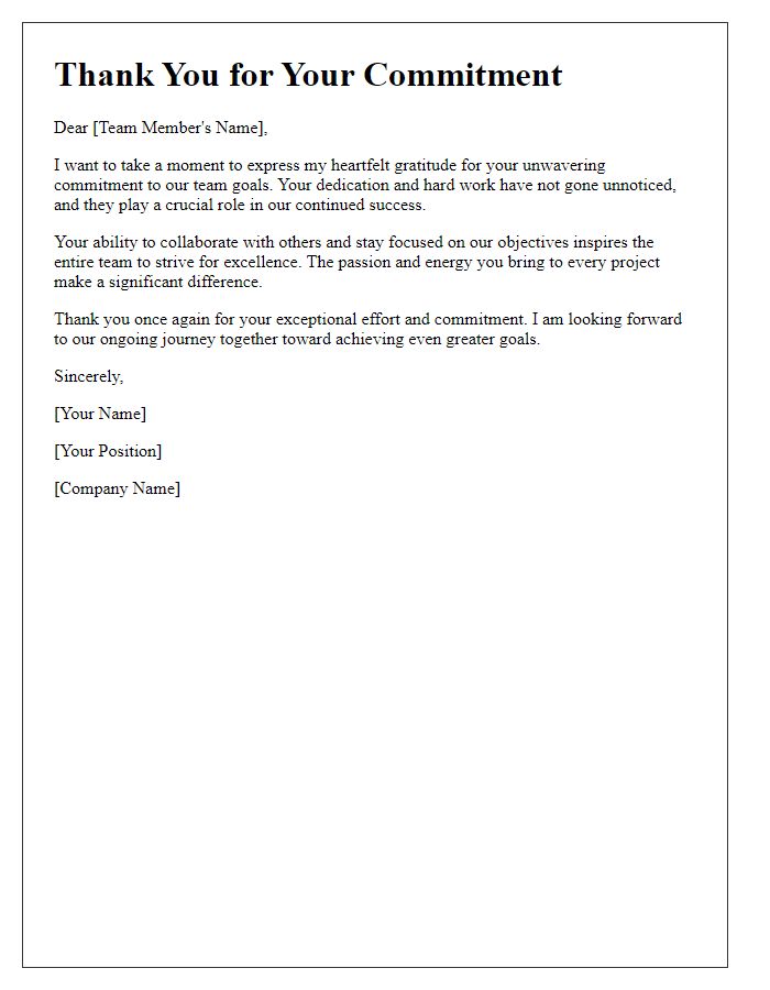 Letter template of thanks for commitment to team goals