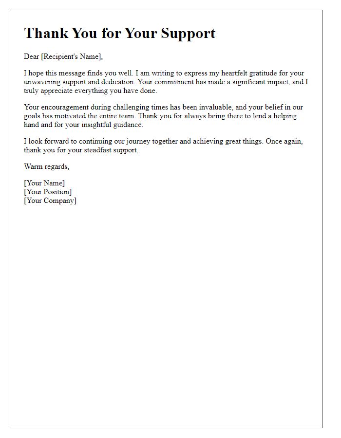 Letter template of thanks for unwavering support and dedication