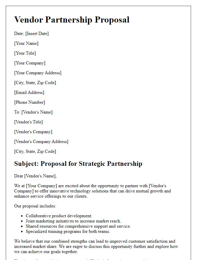 Letter template of a vendor partnership proposal for technology solutions.