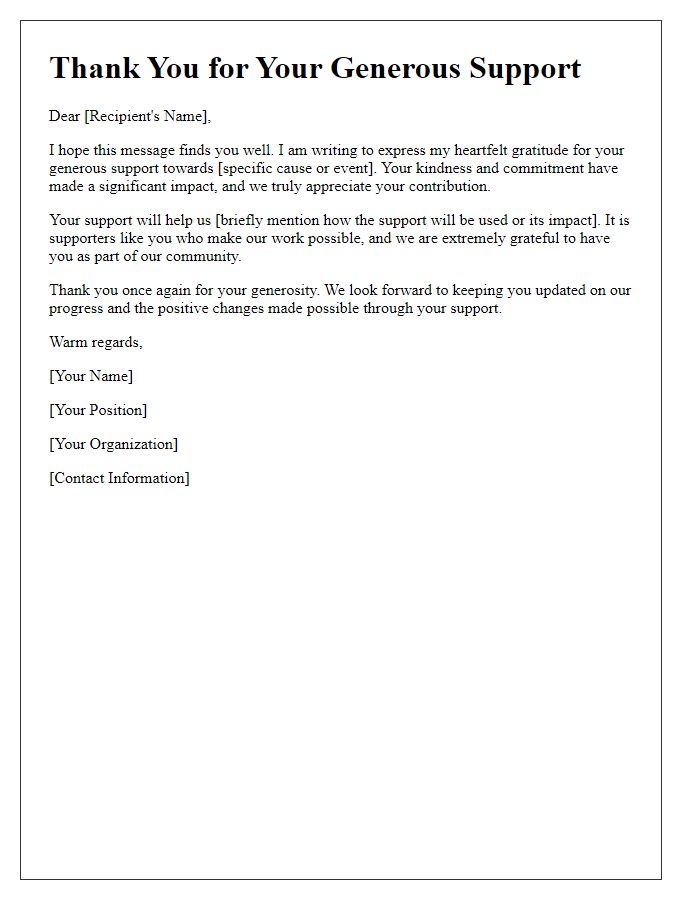 Letter template of thanks for your generous support.