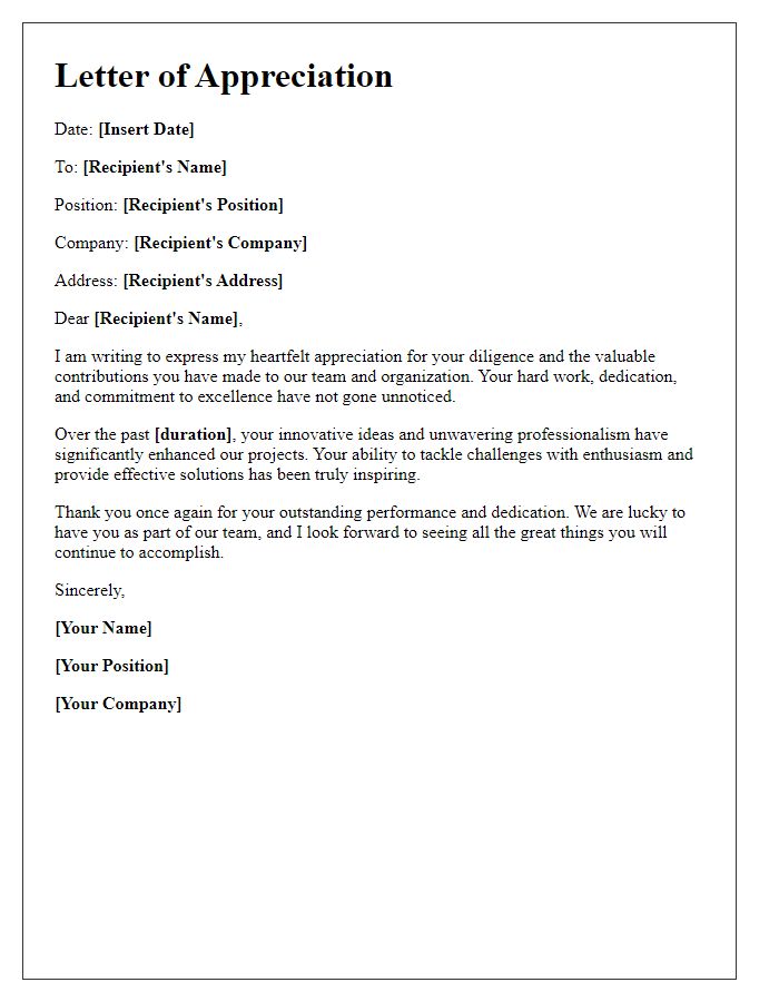 Letter template of appreciation for your diligence and valuable contributions.