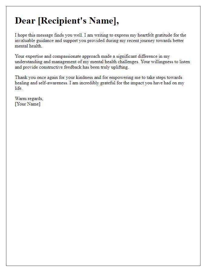 Letter template of thanks for mental health guidance.