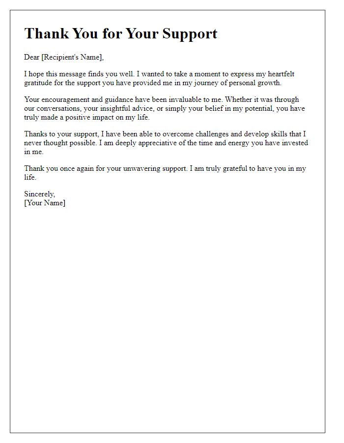 Letter template of thanks for personal growth support.