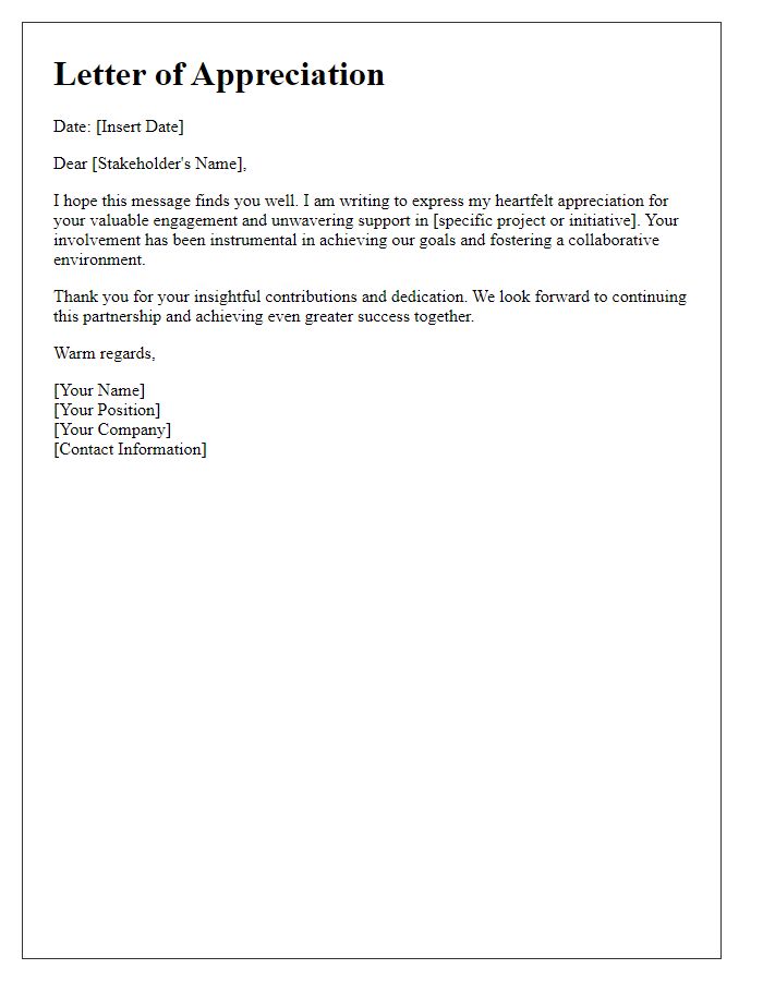 Letter template of appreciation for stakeholder engagement and support