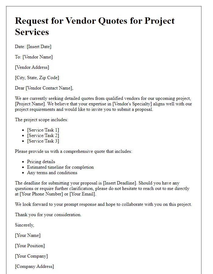 Letter template of appeal for vendor quotes for project services